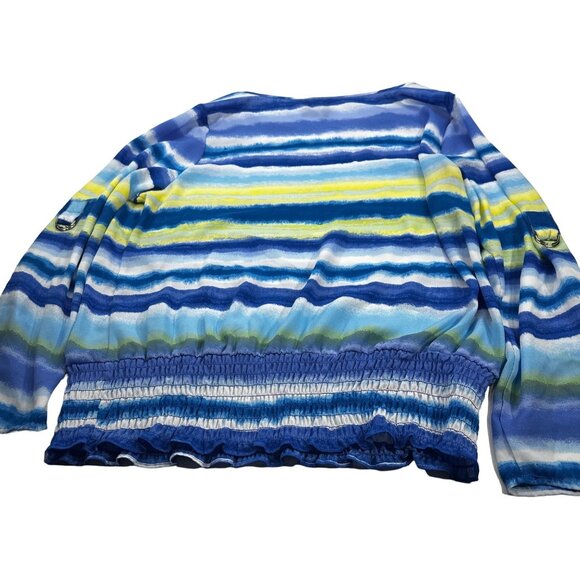 New Directions Women's Size XL Long Sleeve Top Blue Striped Preowned - Picture 2 of 12